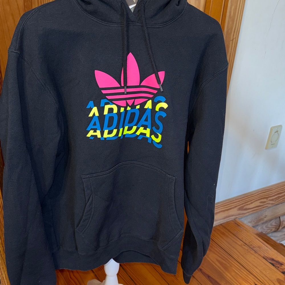 Adidas Black Hoodie with Pink and Blue Graphic